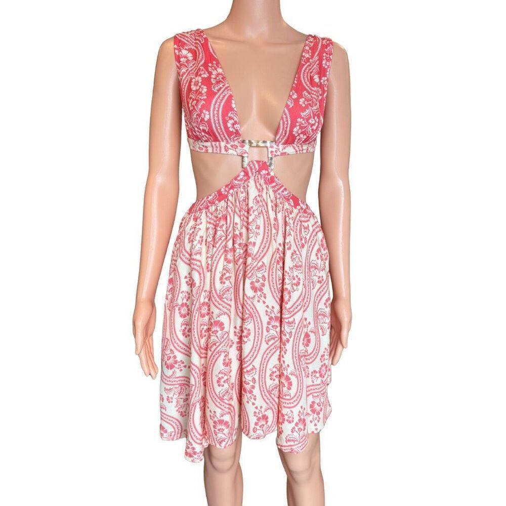 Agua Bendita Gillian Tout Cutout Mini Dress Pink Floral Resort Vacation Medium - Picture 3 of 8
